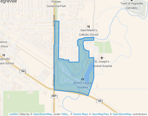walking in Elks/Kinsmen Park map in Vegreville