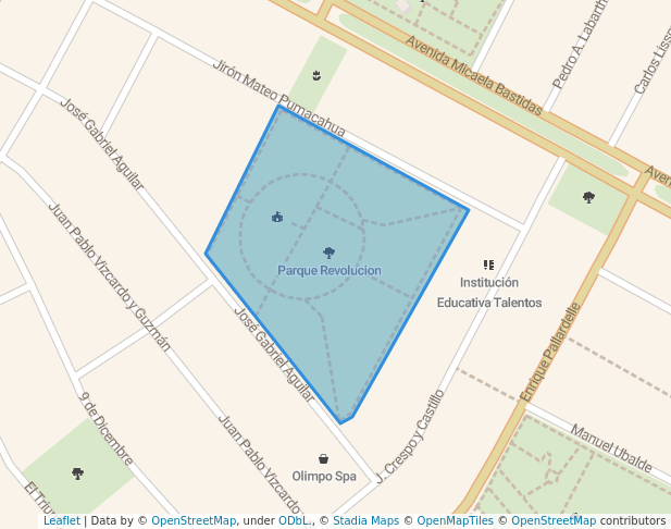 walking in Parque Revolucion map in Comas