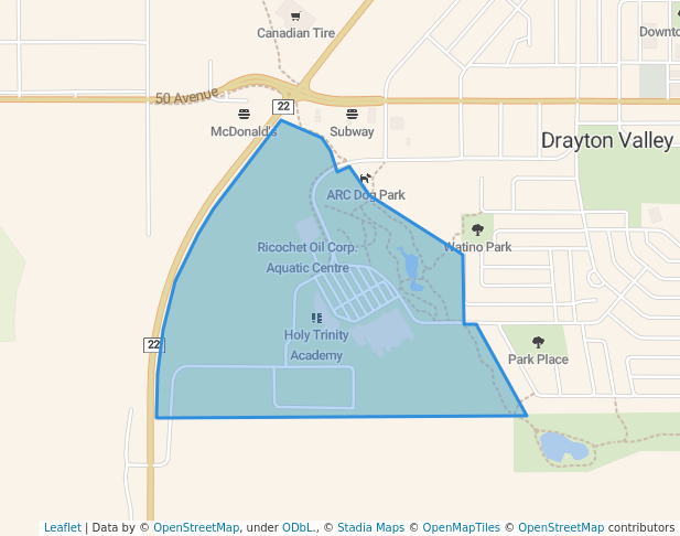 walking in Lions West Valley Park map in Drayton Valley