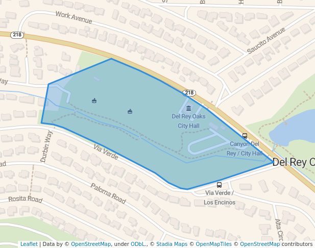 walking in Del Rey Park map in Del Rey Oaks
