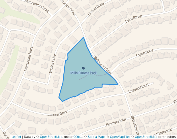 walking in Mills Estates Park map in Millbrae