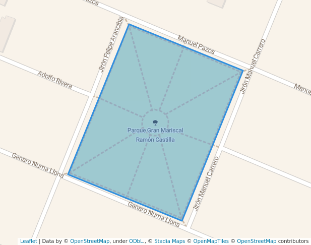 walking in Parque Gran Mariscal Ramón Castilla map in San Juan de Miraflores