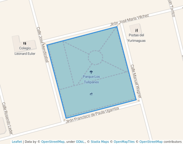 walking in Parque Los Tulipanes map in San Juan de Miraflores