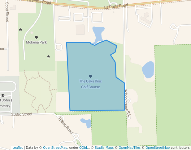walking in The Oaks Disc Golf Course map in Mokena