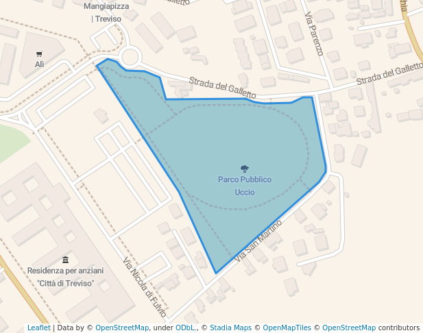 walking in Parco Pubblico Uccio map in Treviso