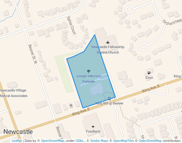 walking in Joseph Atkinson Parkette map in Newcastle