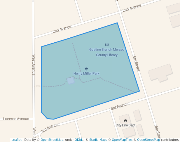 walking in Henry Miller Park map in Gustine