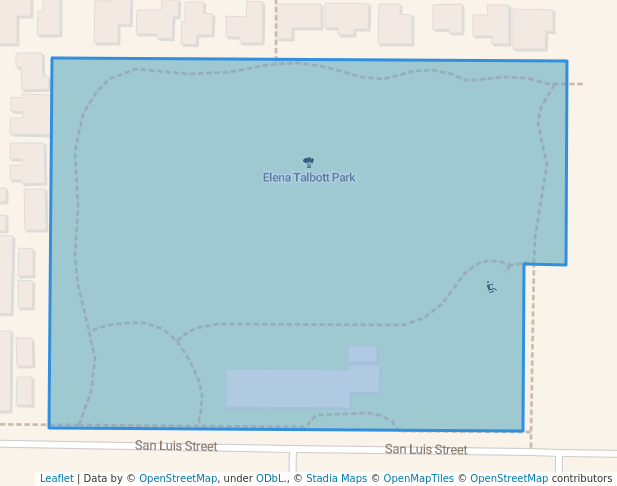 walking in Elena Talbott Park map in Los Banos