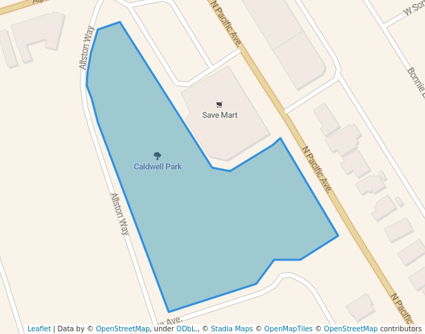 walking in Caldwell Park map in Stockton