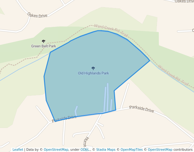 walking in Old Highlands Park map in Hayward