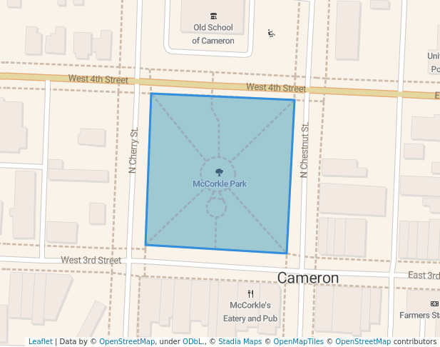 walking in McCorkle Park map in Cameron