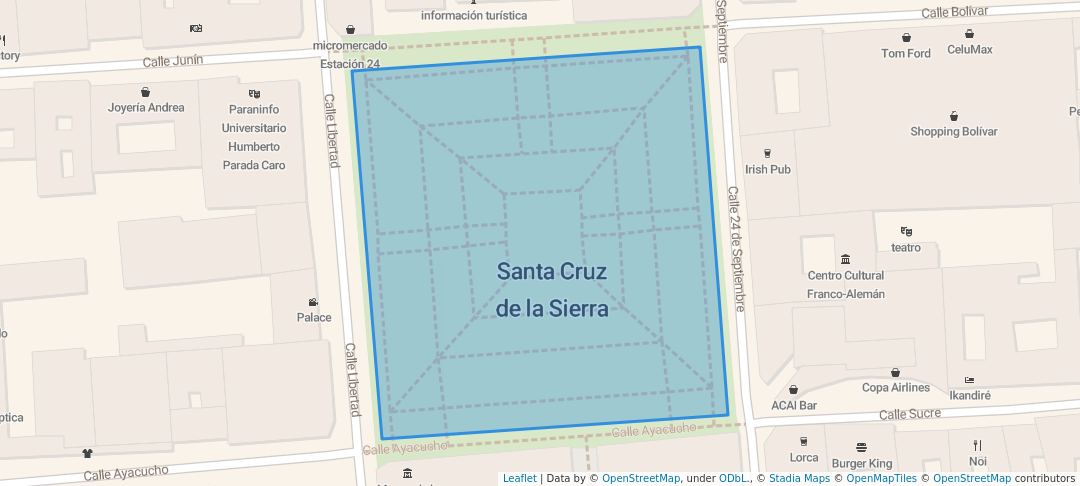 walking in Plaza 24 de Septiembre map in Santa Cruz de la Sierra