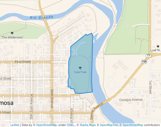 walking in Cole Park map in Alamosa