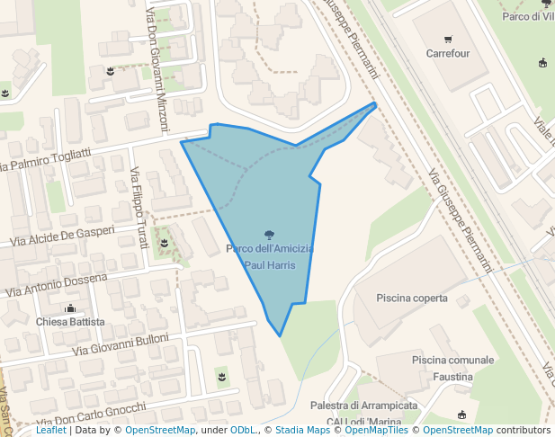 walking in Parco dell'Amicizia Paul Harris map in Lodi