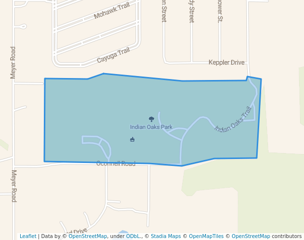 walking in Indian Oaks Park map in Marengo