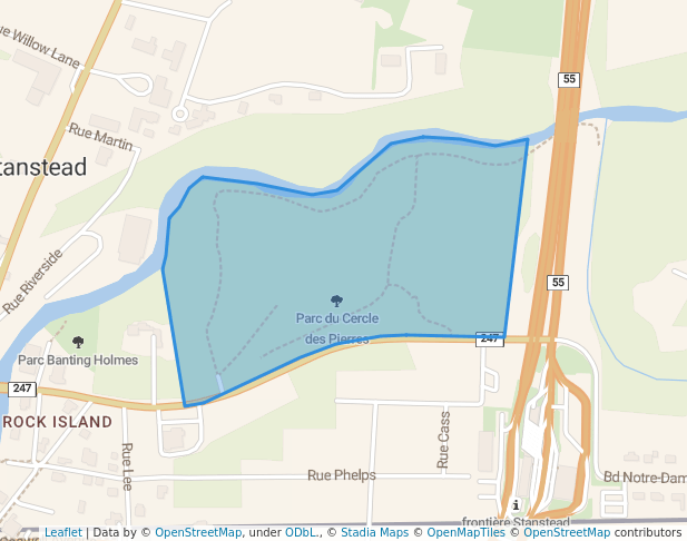 walking in Parc du Cercle des Pierres map in Stanstead