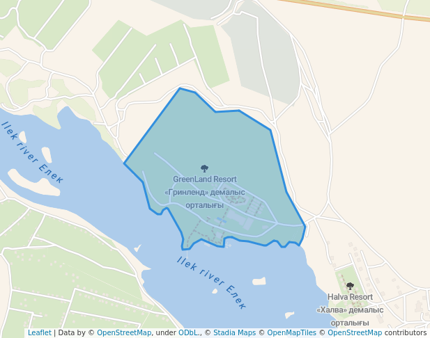 walking in GreenLand Resort map in Aktobe