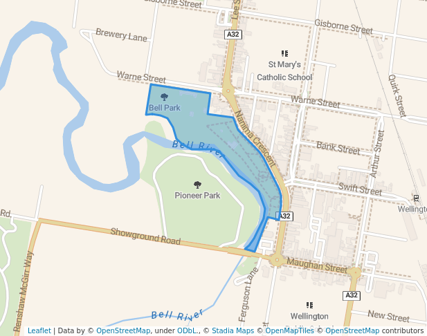 walking in Cameron Park map in Wellington