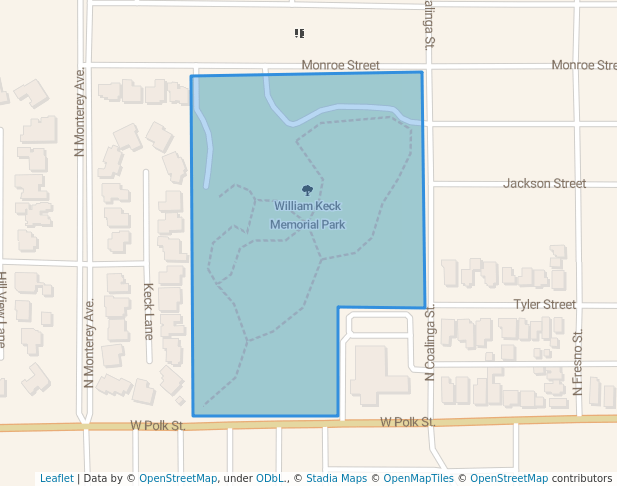 walking in William Keck Memorial Park map in Coalinga