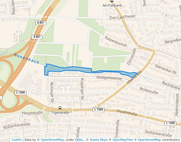 walking in Grünanlage Honigwiesenstraße map in Stuttgart