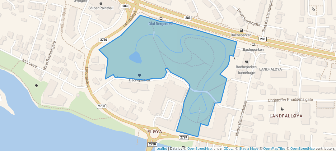 walking in Bacheparken map in Drammen