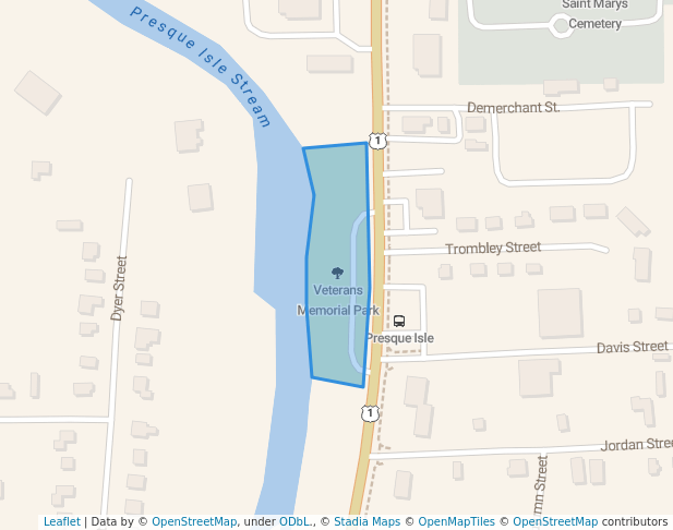 walking in Veterans Memorial Park map in Presque Isle