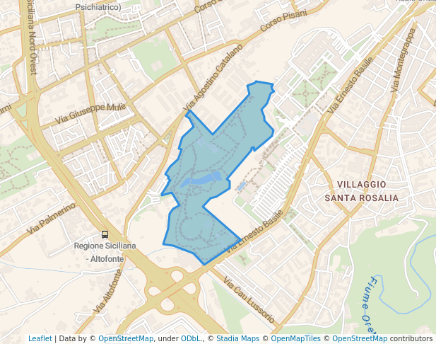 walking in Parco Urbano d'Orleans "Ninni Cassarà" map in Palermo