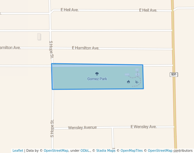 walking in Gomez Park map in El Centro