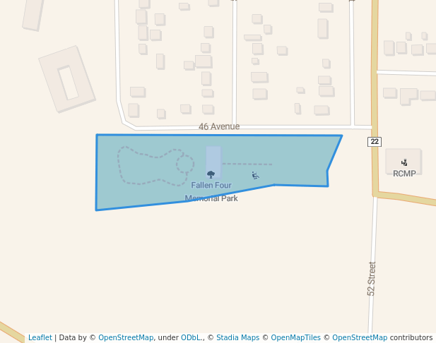 walking in Fallen Four Memorial Park map in Mayerthorpe