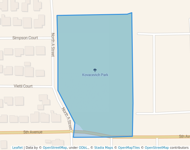 walking in Kovacevich Park map in Arvin