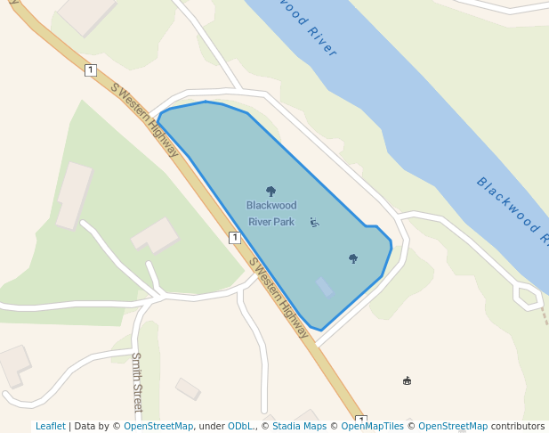 walking in Blackwood River Park map in Bridgetown