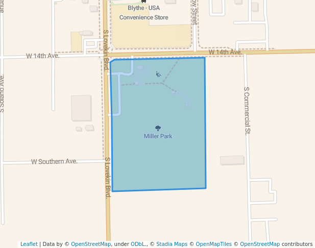 walking in Miller Park map in Blythe