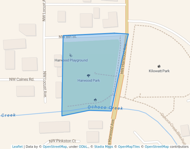 walking in Harwood Park map in Prineville