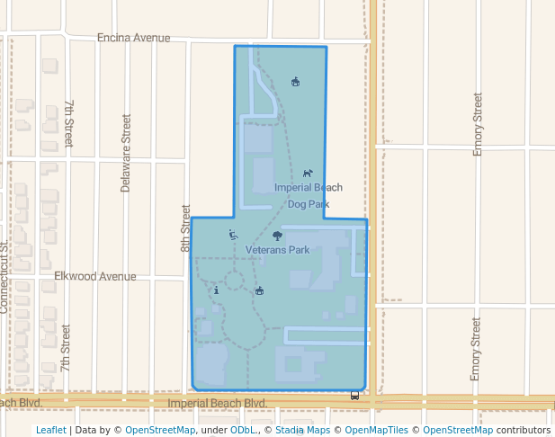 walking in Veterans Park map in Imperial Beach