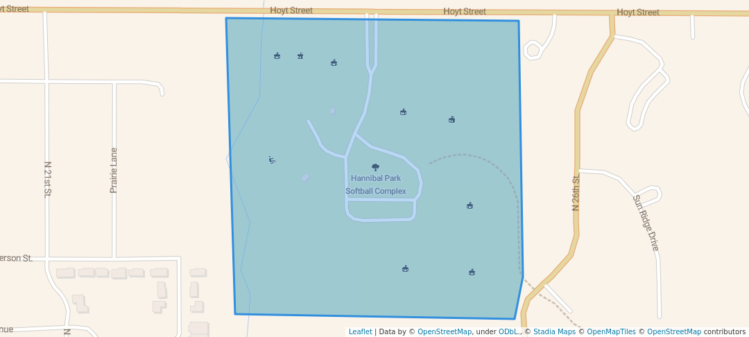 walking in Hannibal Park Softball Complex map in Beatrice