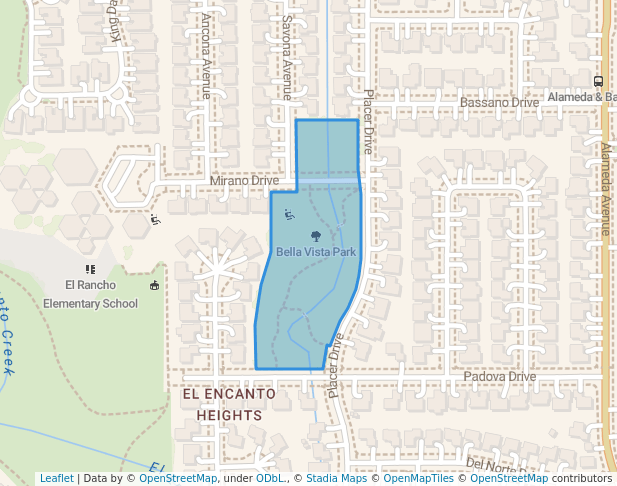 walking in Bella Vista Park map in Goleta