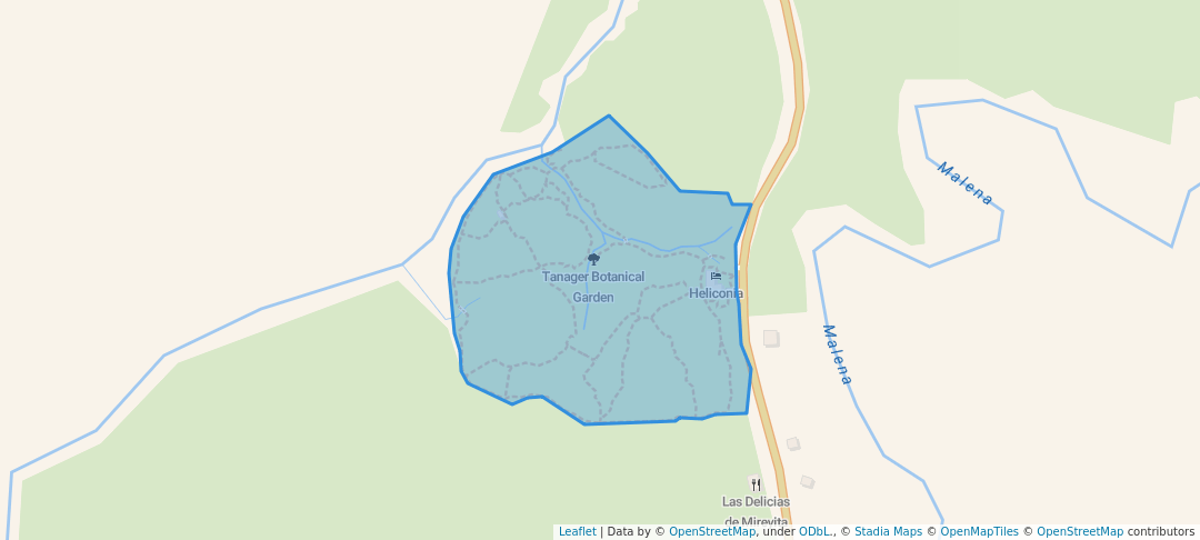 walking in Tanager Botanical Garden map in Malena