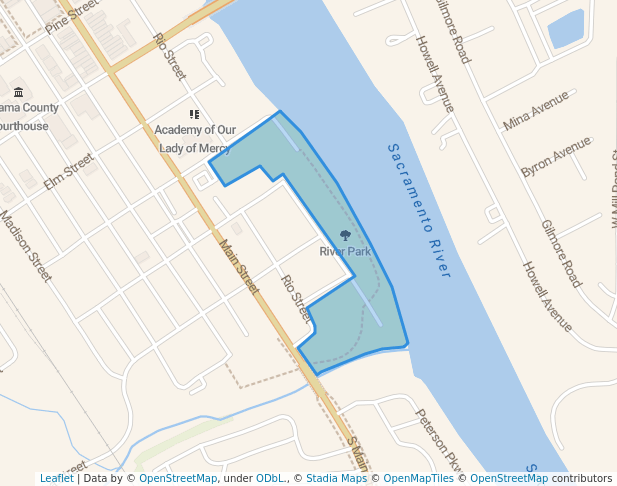 walking in River Park map in Red Bluff