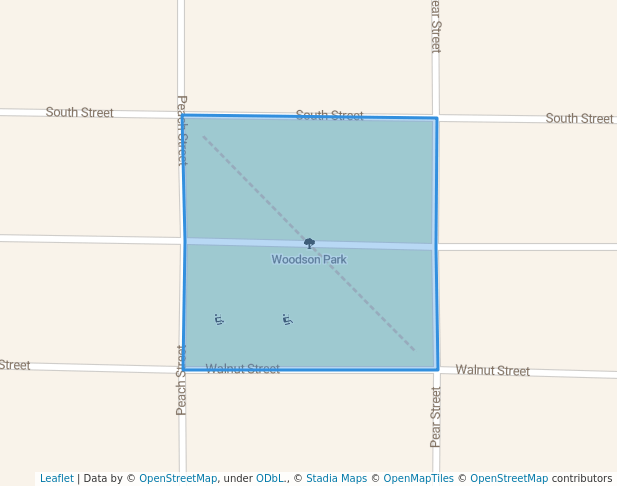 walking in Woodson Park map in Corning
