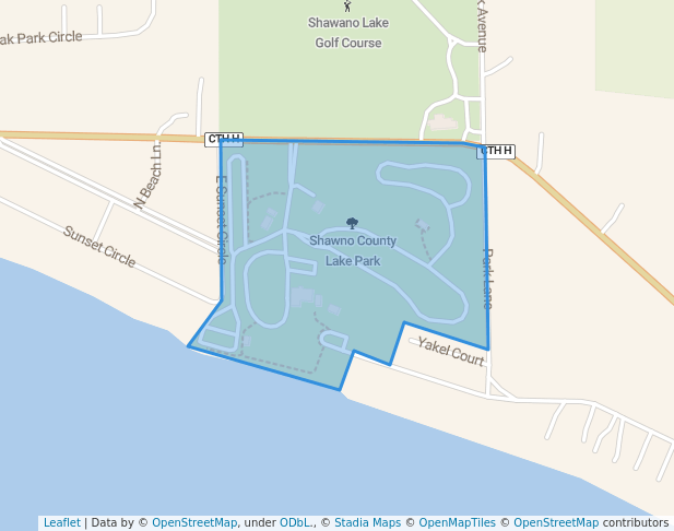 walking in Shawno County Lake Park map in Shawano