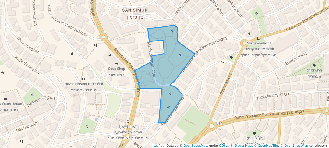 walking in San simon park map in Jerusalem