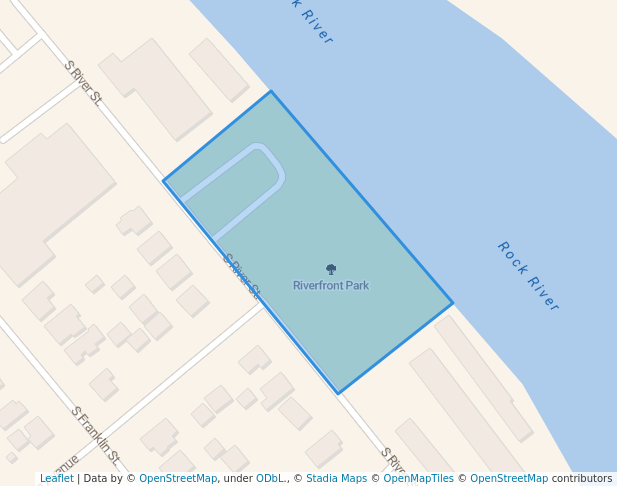 walking in Riverfront Park map in Janesville