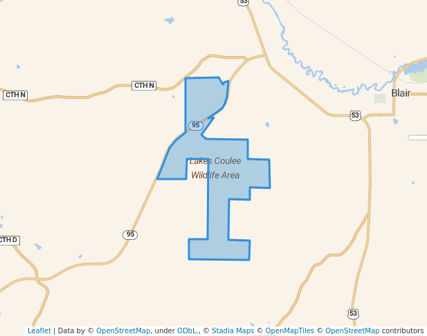walking in Lakes Coulee Wildlife Area map in Blair