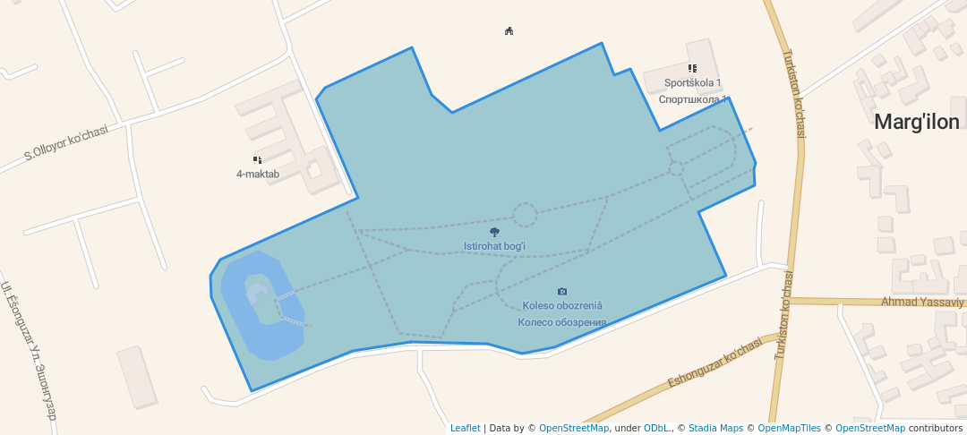 walking in Istirohat bog'i map in Margilan