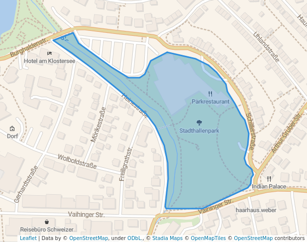 walking in Stadthallenpark map in Sindelfingen