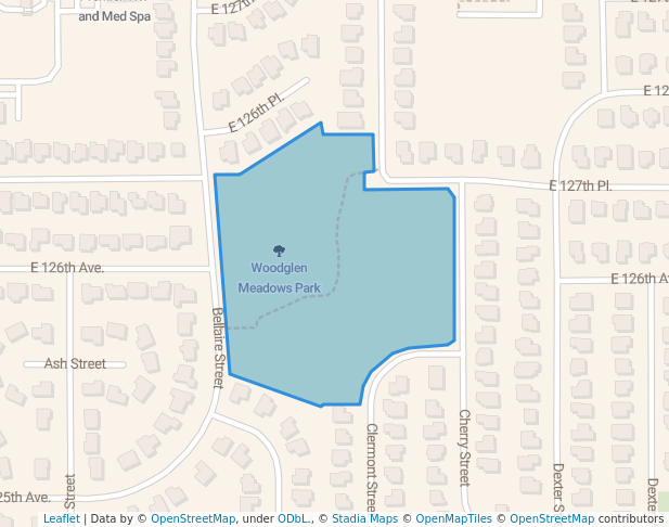 walking in Woodglen Meadows Park map in Thornton