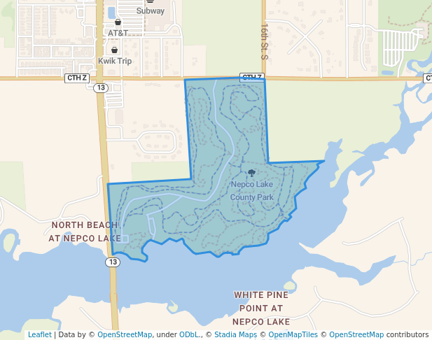 walking in Nepco Lake County Park map in Wisconsin Rapids