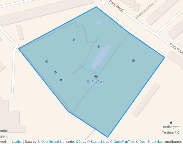 walking in Dr Pitt Park map in Bedlington