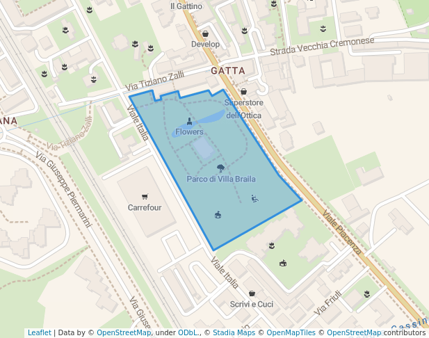 walking in Parco di Villa Braila map in Lodi