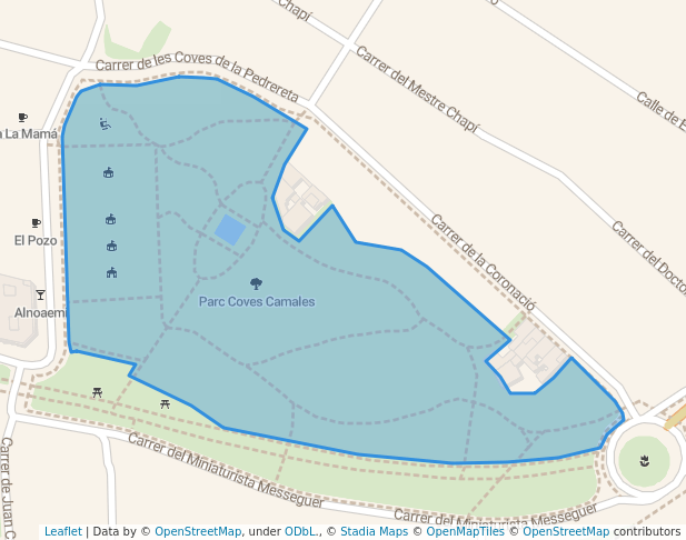 walking in Parc Coves Camales map in Valencia